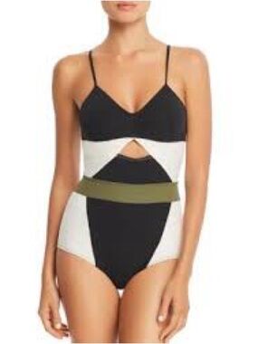 Flagpole Joellen Cutout One-Piece Swimsuit in Black, White & Olive
